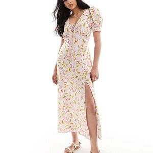 ASOS Curve Lilac Floral Lace Up Midi Dress NEW